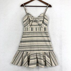 HYFVE Women's Size Small Grey Beige Linen Blend Striped Sleeveless Mini Dress